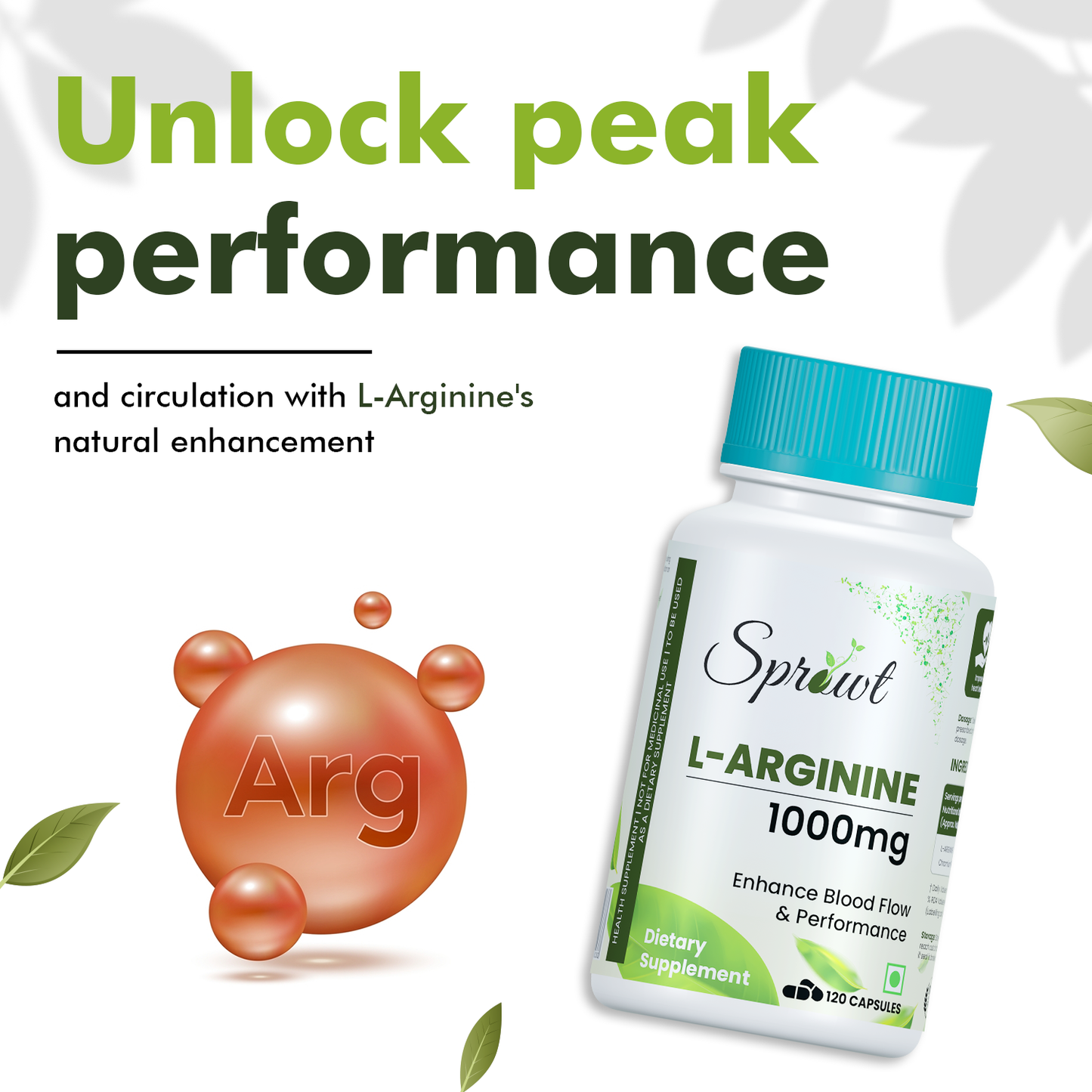 Sprowt L-Arginine 1000mg Supplement | Boost Nitric Oxide Levels | Pre Workout supplements for Men & Women | Improves Energy, Muscle pump, Muscle Growth, Stamina & Recovery