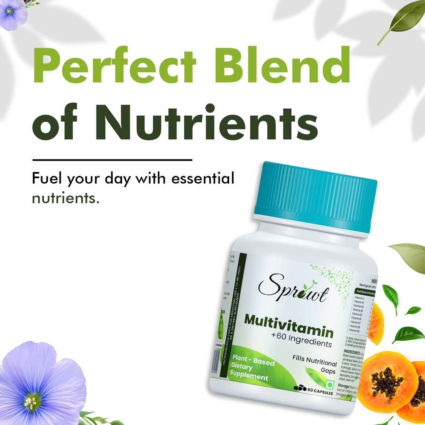 Sprowt Plant Based Multivitamin 60+ Ingredients | For Men & Women | Veg 60 Capsules (60 Capsules)