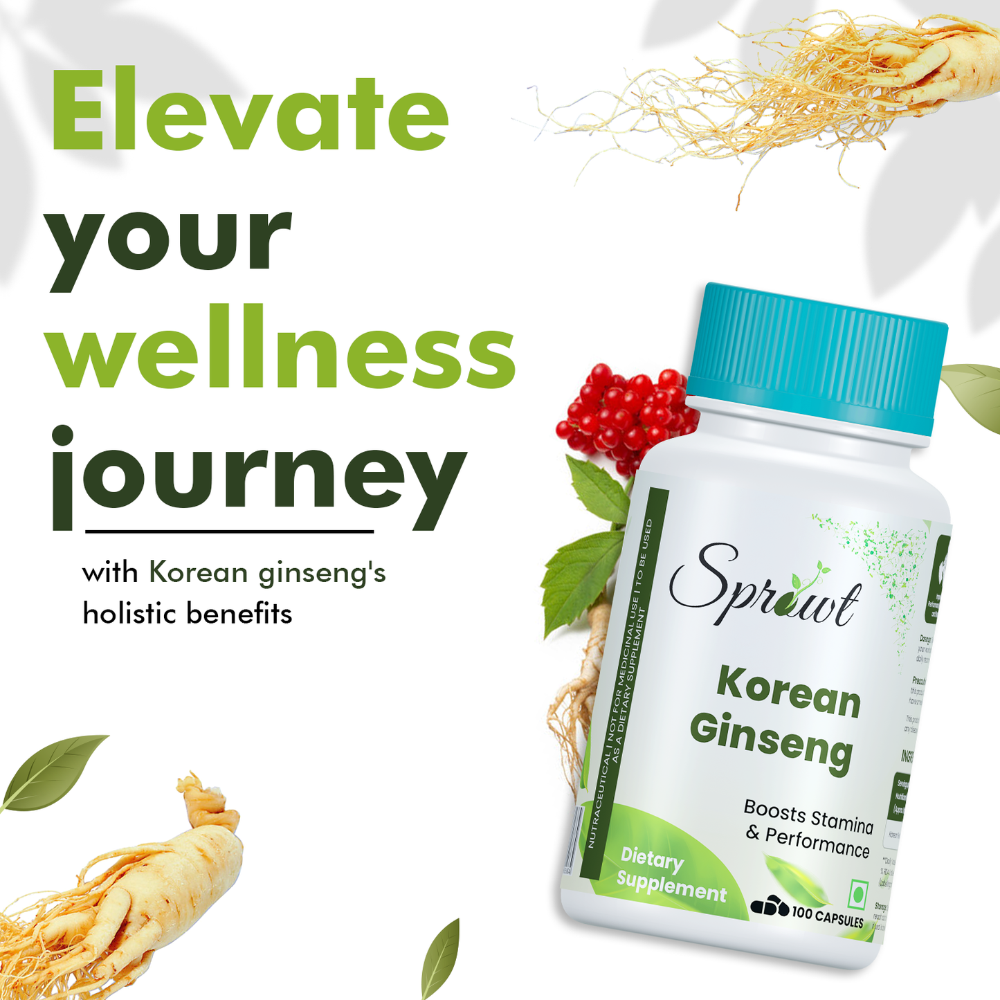 Sprowt Korean Red Ginseng 1000mg Capsules For Men | Supports Brain Function, Boosts Immunity, Energy & Focus