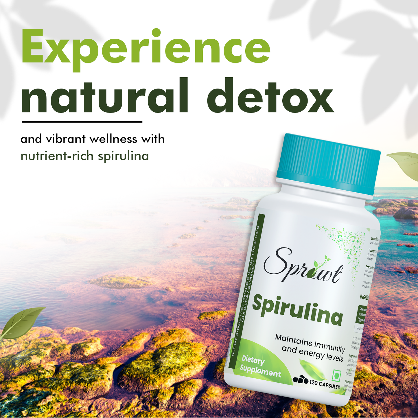 Spirulina 2000mg Supplement For Men And Women | GreenSuper Food For Weight Management & Immunity Booster | Helps In Healthy Heart - 120 Vegetarian Capsules
