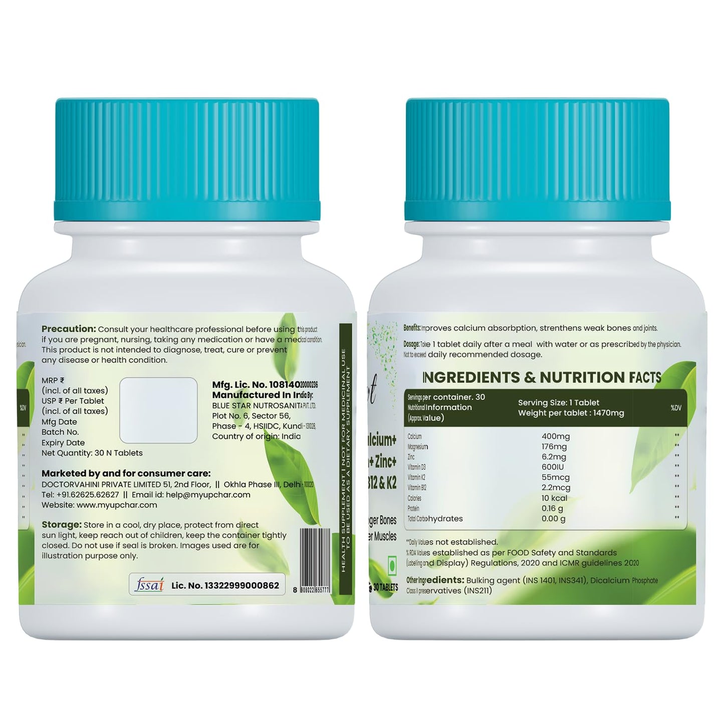 Sprowt Calcium Magnesium Zinc Vitamin D3, B12 & K- Vegetarian Tablets I Supplement for Women and Men, For Bone Health & Joint Support I 30 Tablets