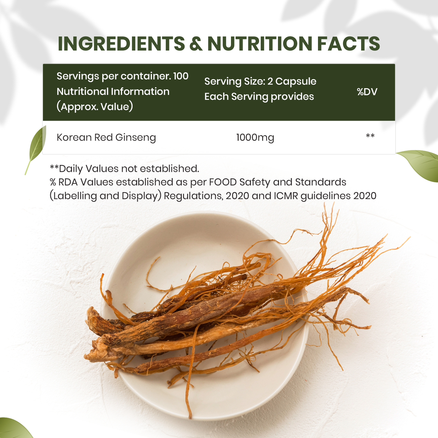 Sprowt Korean Red Ginseng 1000mg Capsules For Men | Supports Brain Function, Boosts Immunity, Energy & Focus