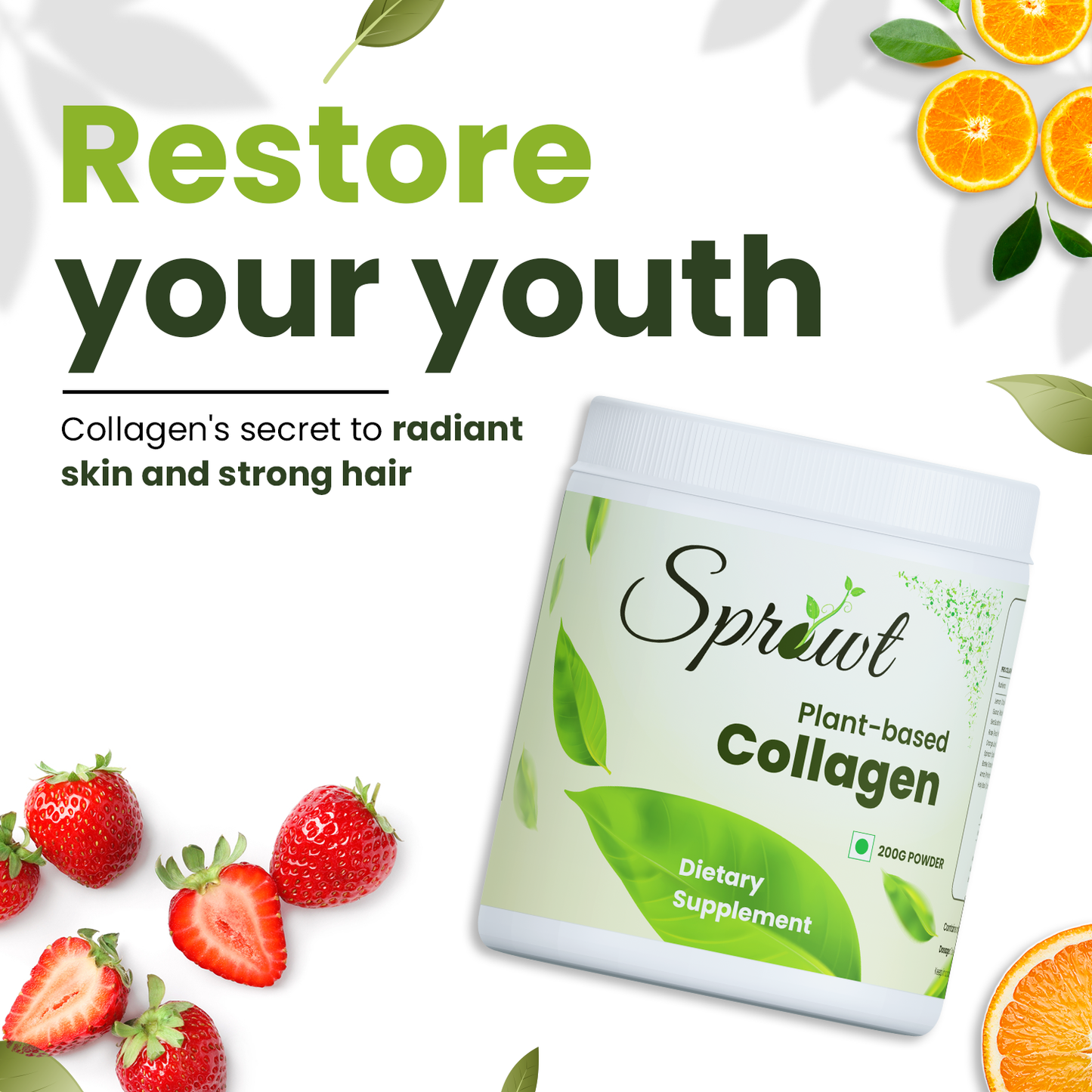 Sprowt Plant Based Collagen Builder for Youthful & Glowing Skin | Pack of 2, 200Gm Each