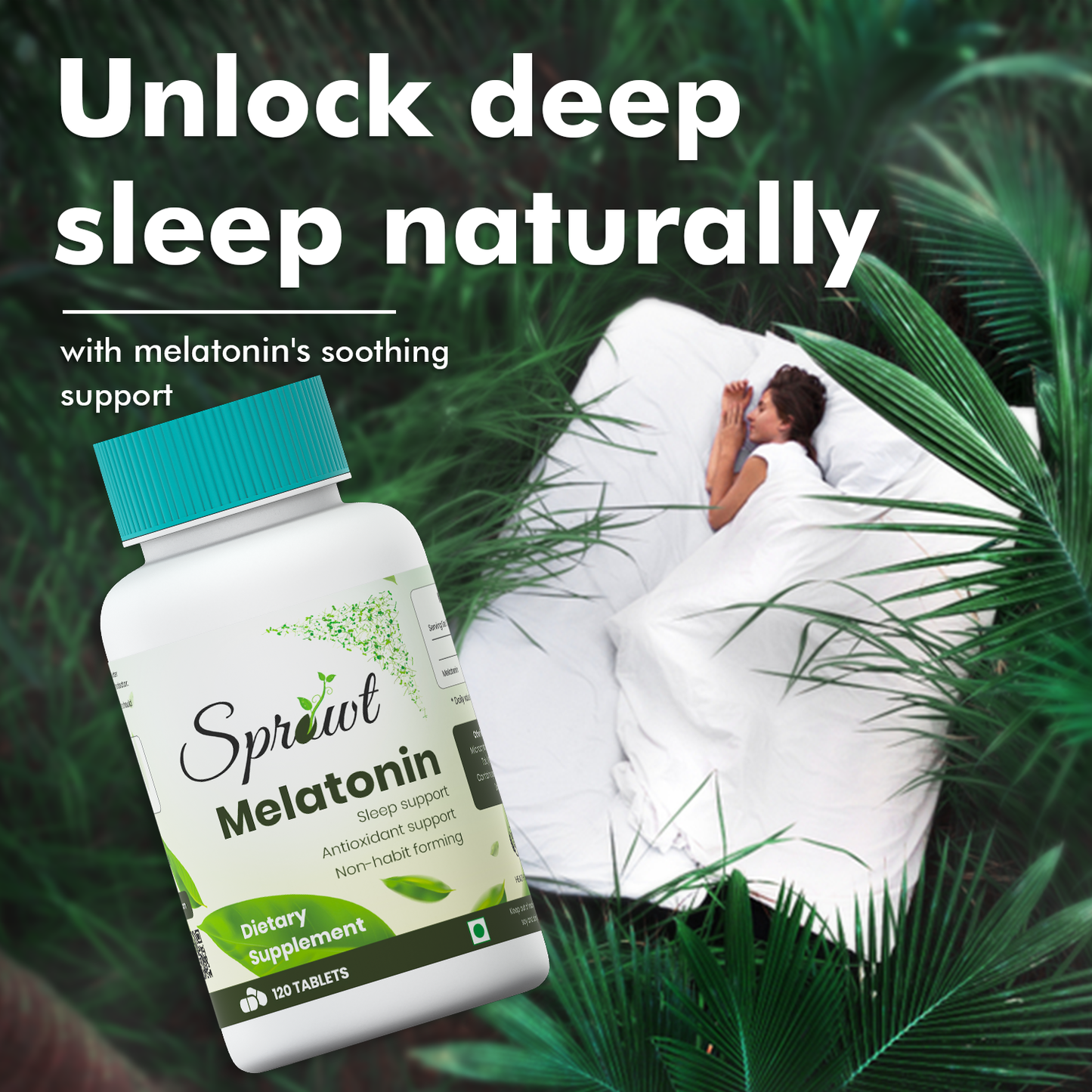 Sprowt Melatonin 10mg for better sleep | Sleep Supplement, Antioxidant Support & Non-Habit Forming -Pack of 3, 120 Tablets Each