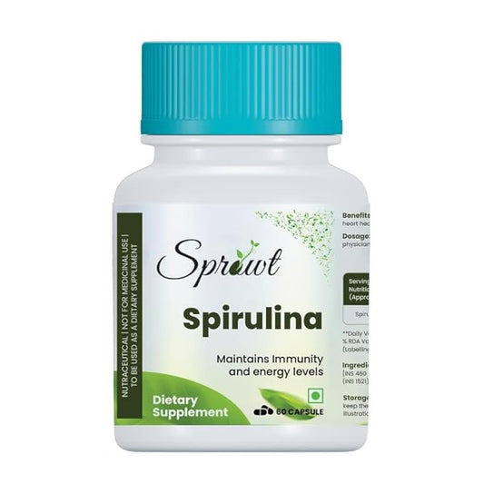 Sprowt Spirulina Capsules 2000mg | Organic Green Superfood for Weight Management, Immunity Boost, and Heart Health | 60 Vegan Capsules