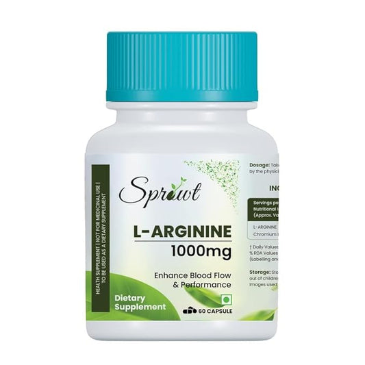 Sprowt L-Arginine 1000mg Supplement | Boost Nitric Oxide Levels | Pre Workout supplements for Men & Women | Improves Energy, Muscle pump, Muscle Growth, Stamina & Recovery | 60 Capsules