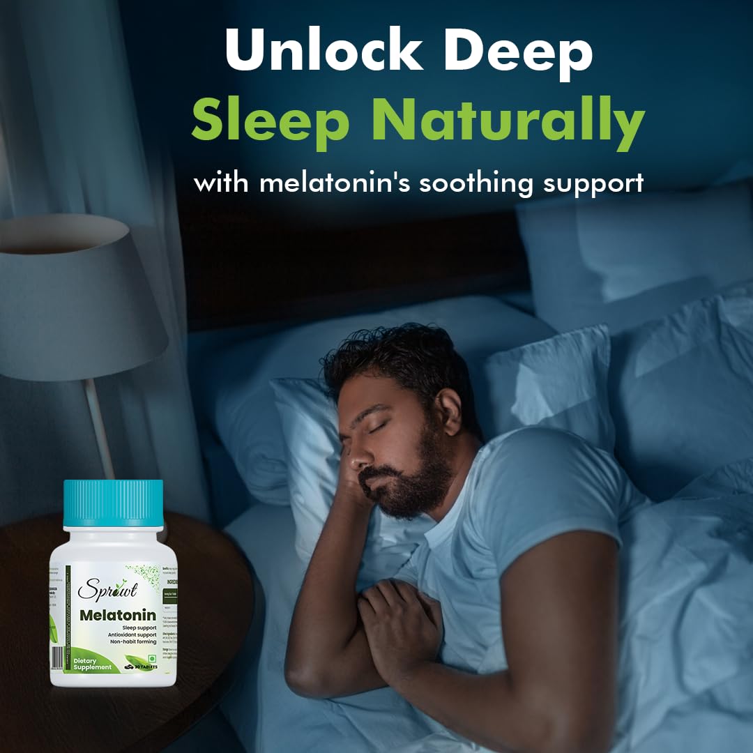 Sprowt Melatonin 10mg Sleeping Tablets | Sleep Supplement, Antioxidant Support & Non-Habit Forming - 30 Veg Tablets