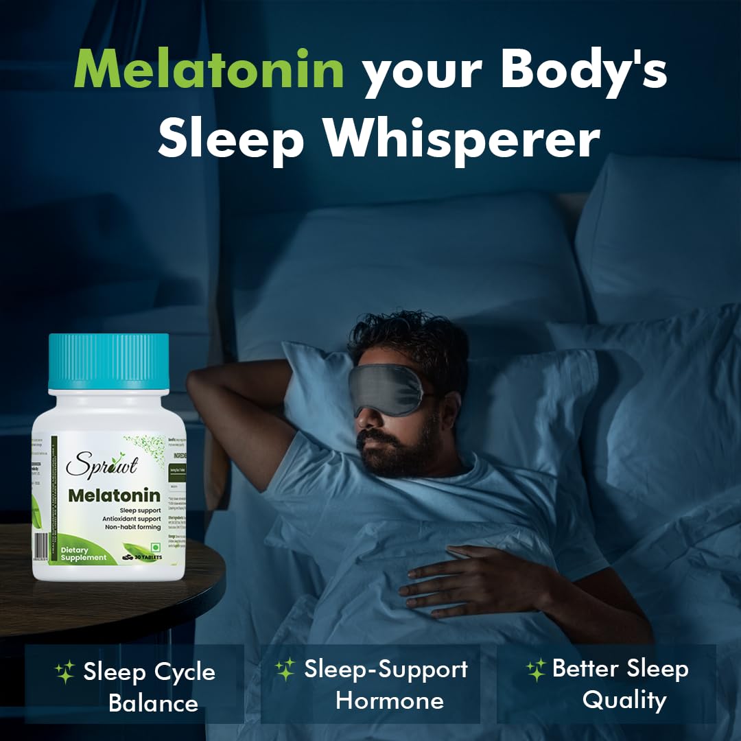 Sprowt Melatonin 10mg Sleeping Tablets | Sleep Supplement, Antioxidant Support & Non-Habit Forming - 30 Veg Tablets
