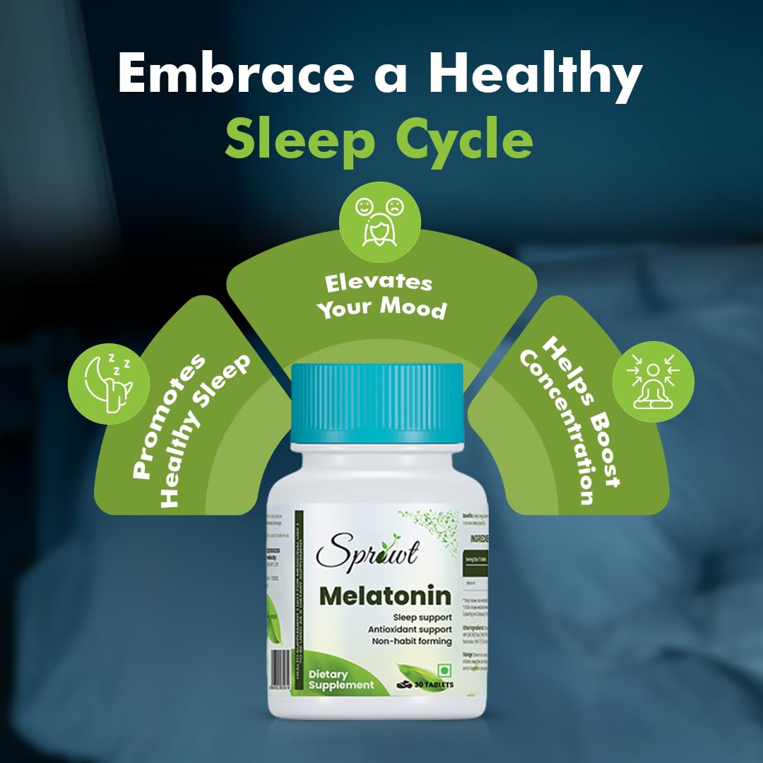Sprowt Melatonin 10mg Sleeping Tablets | Sleep Supplement, Antioxidant Support & Non-Habit Forming - 30 Veg Tablets