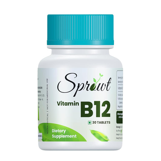 Sprowt Plant Based Methylcobalamin (90%) Vitamin B12 Supplements | Good For Digestion And Nerve Health 30 Tablet Pack