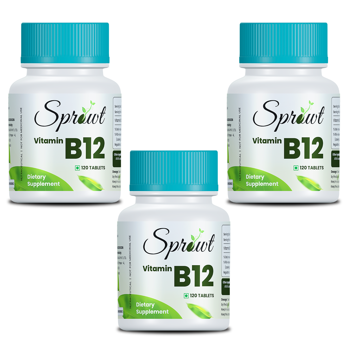 Sprowt Plant Based Vitamin B12 Capsule | Pack of 3, 120 Tablets Each