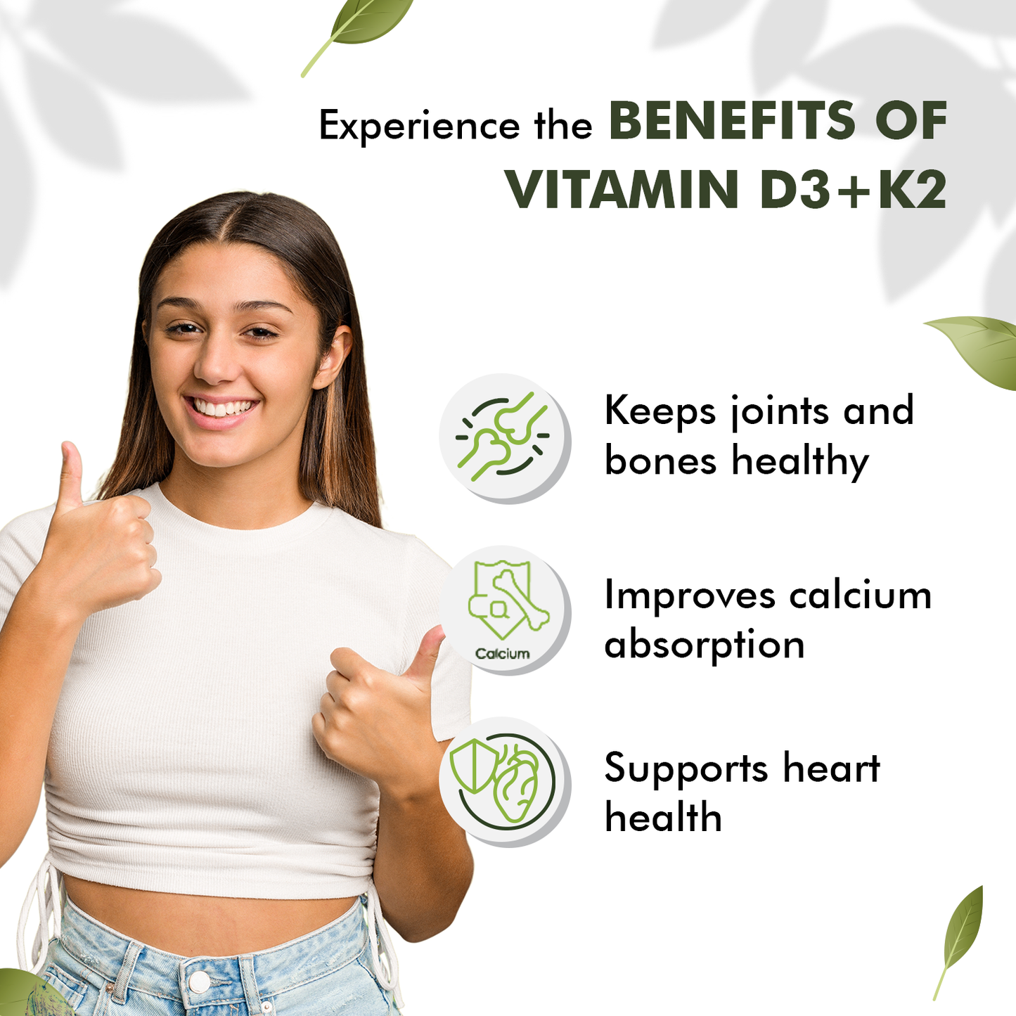 Sprowt Vitamin D3 600 IU + K2 as MK7 Supplement | Supports Stronger Immunity & Bone & Heart Health | Healthy Heart For Men And Women - 120 Veg Tablets