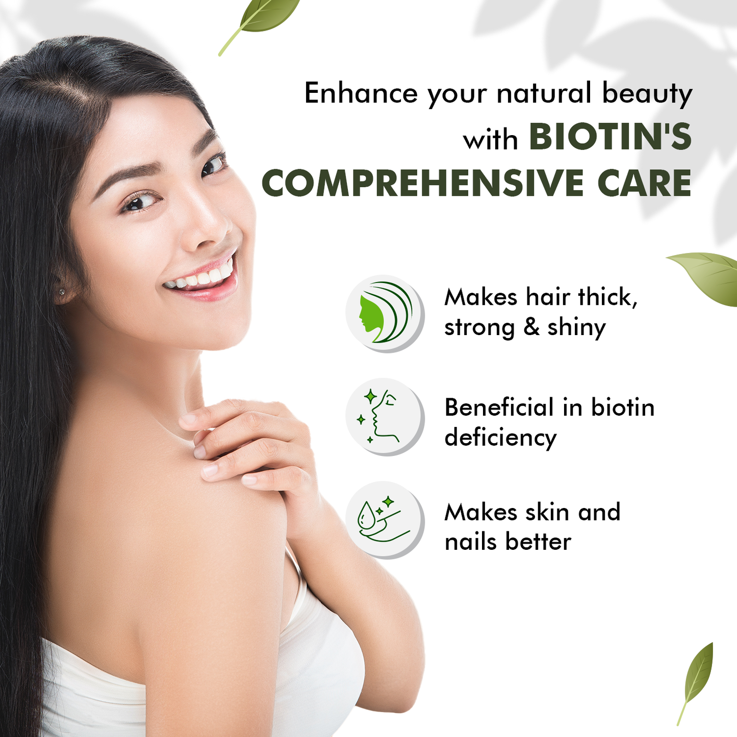 Sprowt Biotin + Tablet | Supplement For Strong Thick Hair & Glowing Skin | Improve the Energy Level | With Vitamin C, Green tea, Rosehip Extracts | Men & Women | 60 Biotin Veg Tablets - Pack of 2