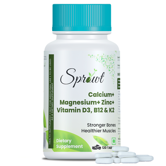 Sprowt calcium Magnesium Zinc Vitamin D3, B12 & K- 120 Vegetarian Tablets I Supplement for Women and Men, For Bone Health & Joint Support