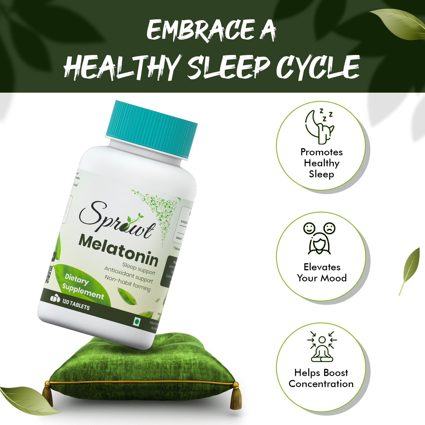 Sprowt Melatonin 10mg for better sleep | Sleep Supplement, Antioxidant Support & Non-Habit Forming -Pack of 3, 120 Tablets Each