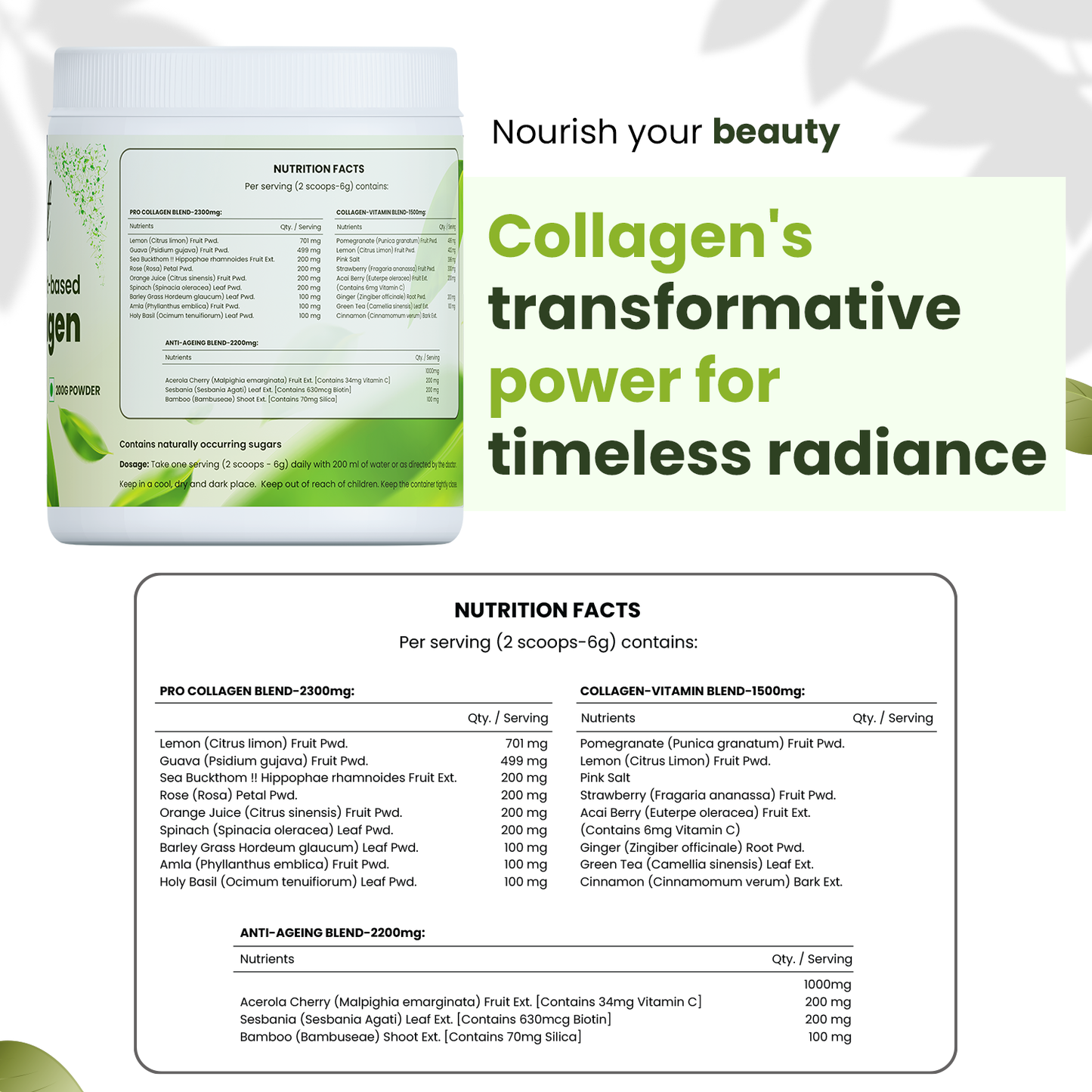 Sprowt Plant Based Collagen Builder for Youthful & Glowing Skin | Pack of 3, 200Gm Each