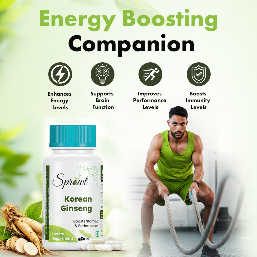 Sprowt Korean Red Ginseng 1000mg Capsules For Men | Supports Brain Function, Boosts Immunity, Energy & Focus