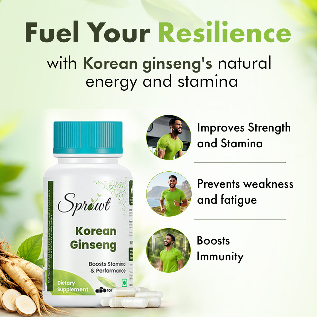 Sprowt Korean Red Ginseng 1000mg Capsules For Men | Supports Brain Function, Boosts Immunity, Energy & Focus