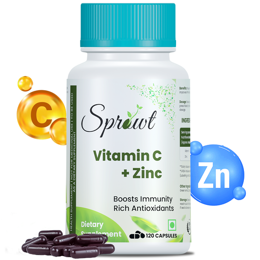 Sprowt Plant Based Vitamin C with Zinc - 120 Veg Capsules | Boosts Immunity Rich Antioxidants
