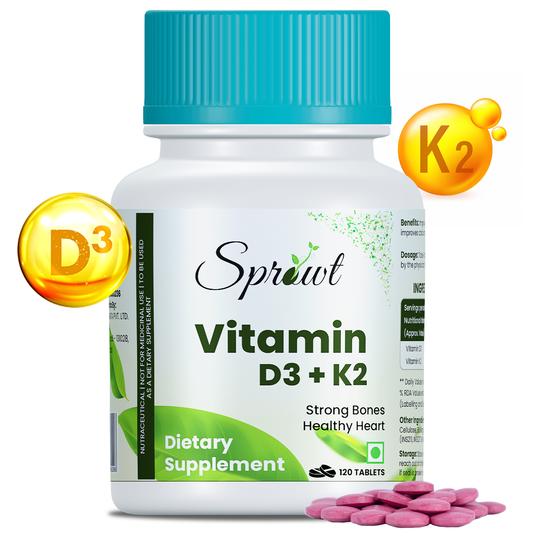 Sprowt Vitamin D3 600 IU + K2 as MK7 Supplement | Supports Stronger Immunity & Bone & Heart Health | Healthy Heart For Men And Women - 120 Veg Tablets