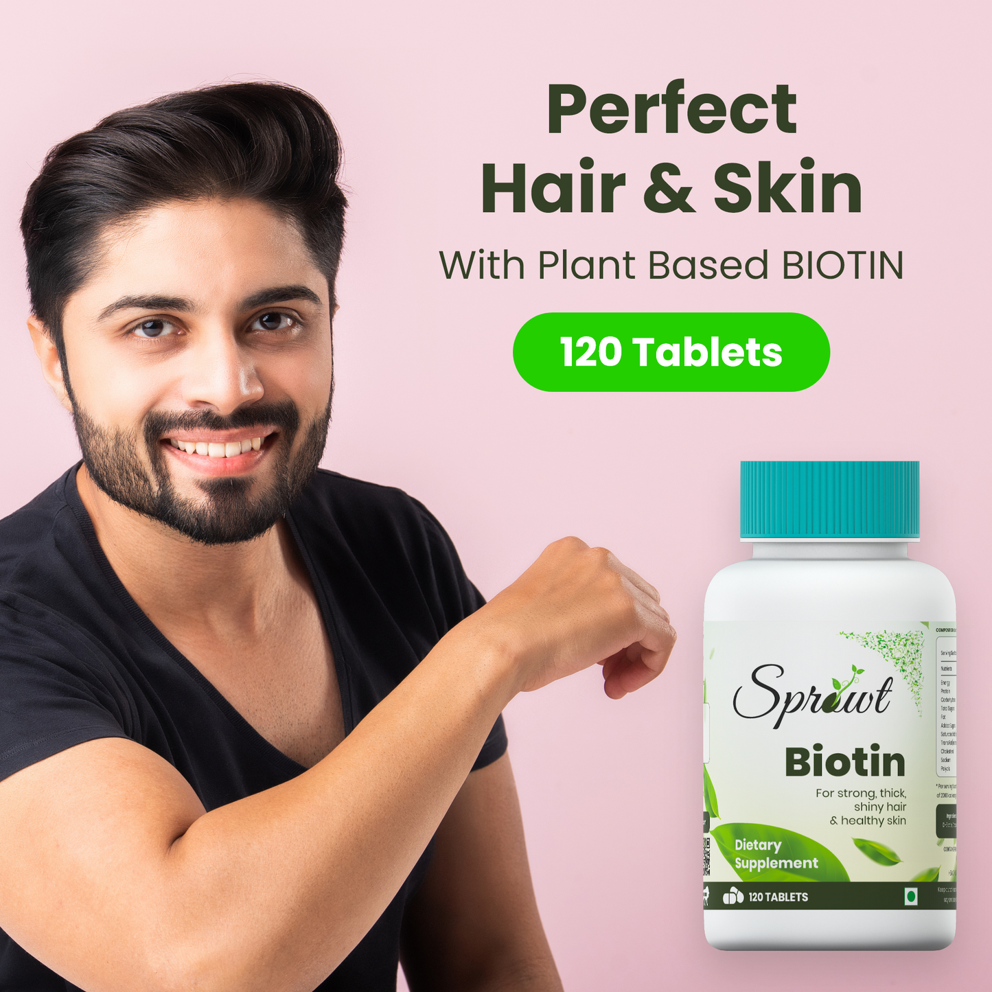 Sprowt Plant Based Biotin for Hair Growth, Skin & Nails - 10000 mcg | Pack of 2, 120 Tablets Each
